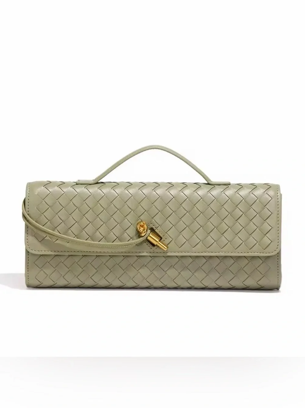 Woven Top-Handle Clutch in Sage Green